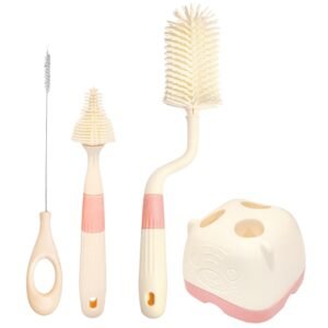 FunBlast Baby Bottle Cleaning Brush Set with Stand – 4-Pcs (pink)