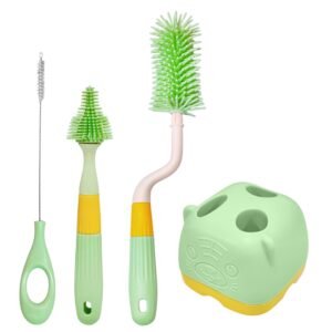FunBlast Baby Bottle Cleaning Brush Set with Stand – 4-Pcs green