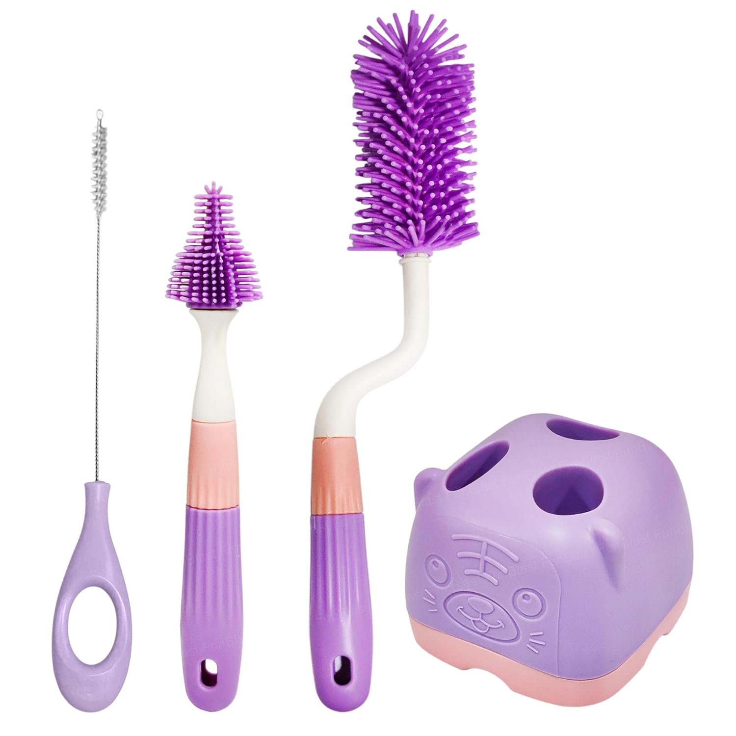 FunBlast Baby Bottle Cleaning Brush Set with Stand – 4-Pcs Purple