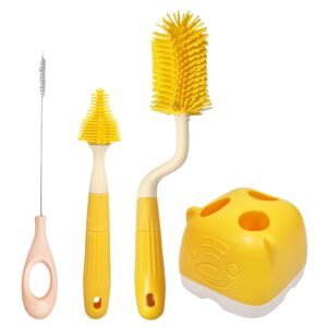 FunBlast Baby Bottle Cleaning Brush Set with Stand – 4-Pcs yellow