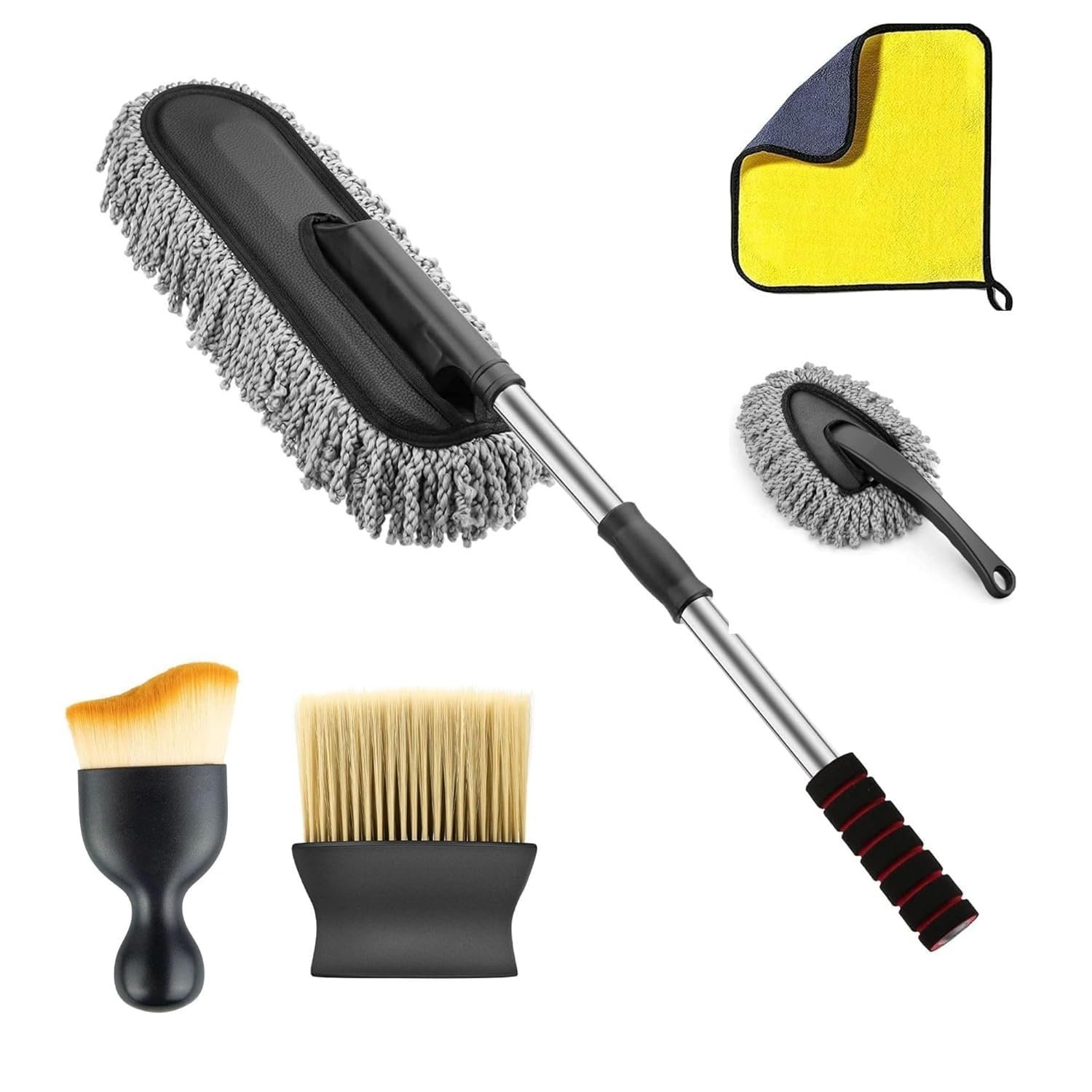 ORJILO 4 PCS Microfiber Car Duster Kit Interior & Exterior Car Cleaning Detailing Tool Scratch & Lint Free, Pollen Removing Extendable Long Handle Duster for Car & Motorcycle car (Car Duster Kit)