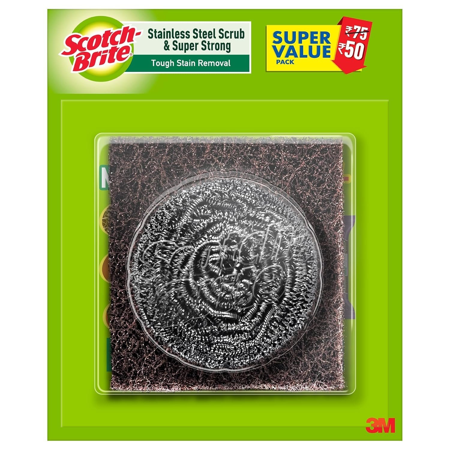 Scotch-Brite 1 Stainless Steel Scrubber (15g) and 1 Scrub pad Combo