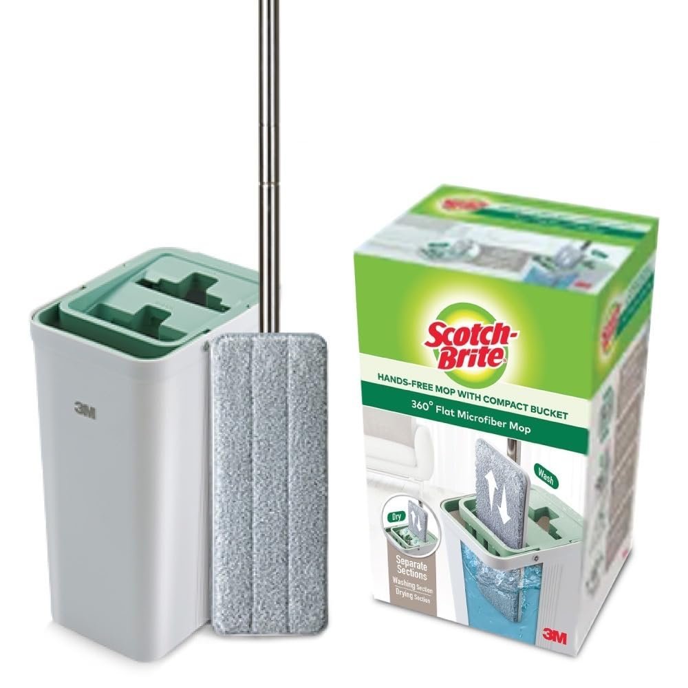 Scotch-Brite Plastic Hands-Free Microfiber Flat Mop With bucket